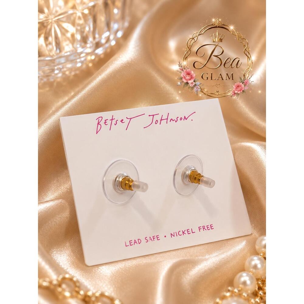 Betsey Johnson Orchid Flower Earrings, Hand-Painted Enamel, Crystal Studs - Picture 5 of 5